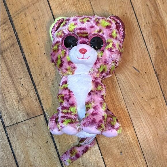 TY “Lainey” Plush Pink and Green Striped Leopard Toy - No Tag - Picture 1 of 6